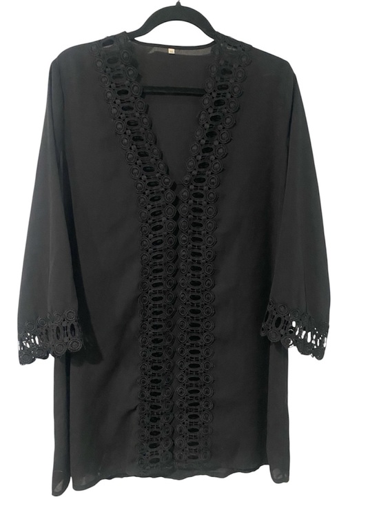 Other - Black Crochet Trim Cover Up